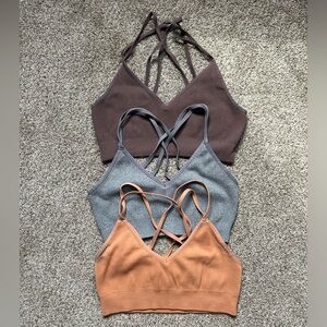 Set of Three Aerie Strappy Bralettes - Brown, Gray, Tan